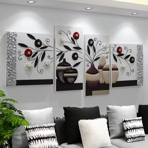 Sofa Background Wall Decor Painting Combination Decorative Painting 3D Three-dimensional Leather Living Room Art Decor Painting