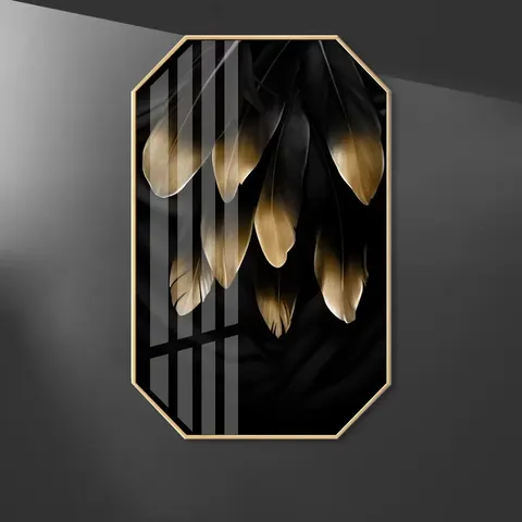 Sofa Background Wall Modern Simple Octagonal Leaf Hanging Painting Light Luxury Restaurant Crystal Porcelain Wall Decor Painting