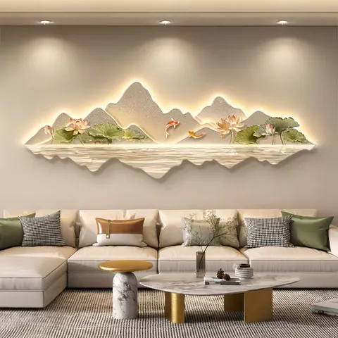 Sofa Background Wall Nine Fish Diagram Crystal Porcelain Painting Koi Fish and Lotus Flowers Art Home Decor Paintings