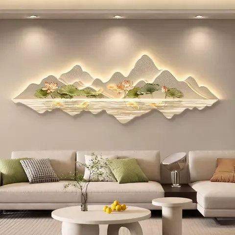 Sofa Background Wall Nine Fish Diagram Crystal Porcelain Painting Koi Fish and Lotus Flowers Art Home Decor Paintings