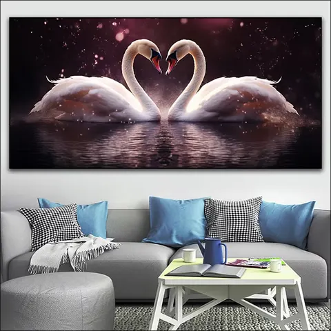 Sofa Background Wall Swan Art Home Decor Paintings  High Definition Printing Large Size Crystal Porcelain Painting