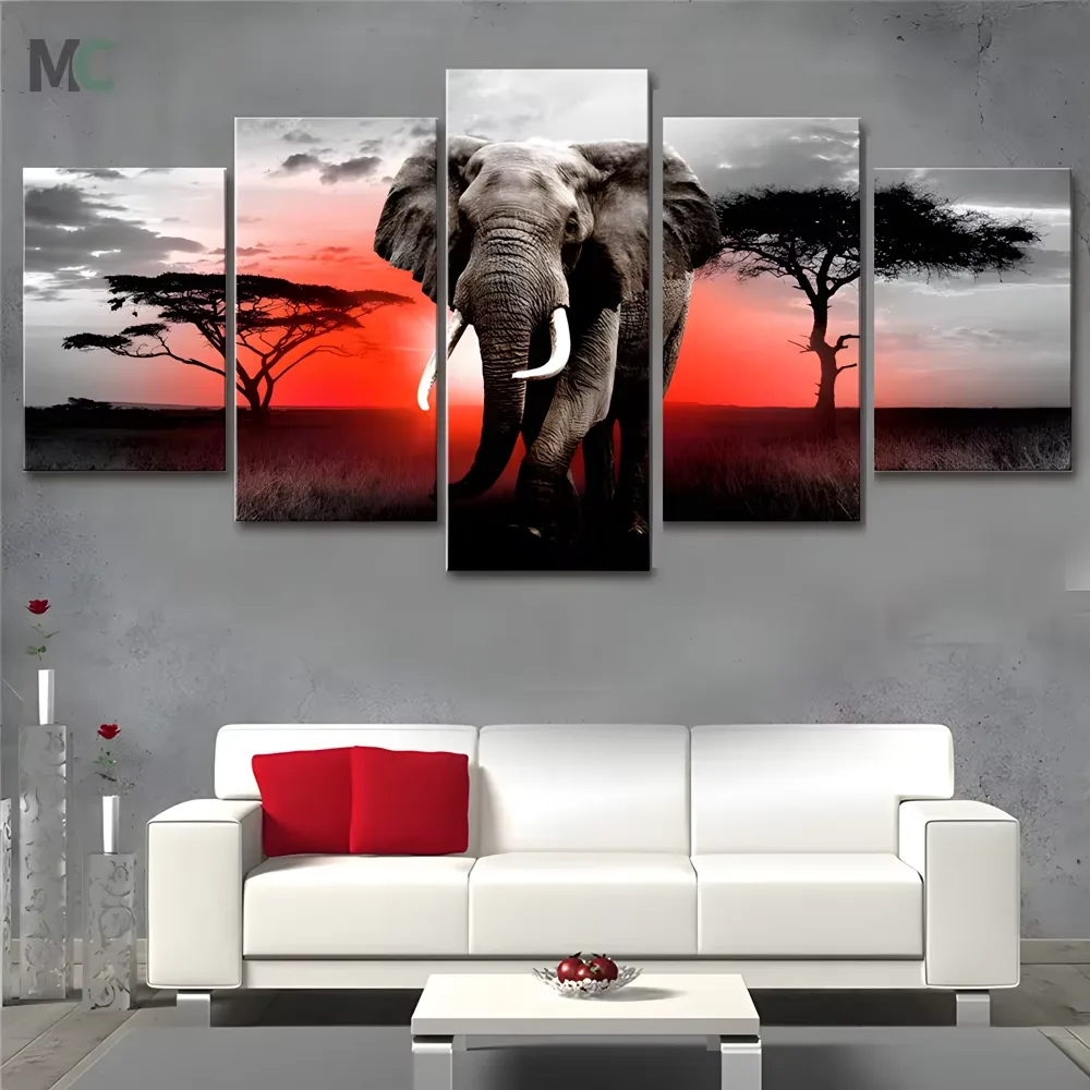 Southeast Asian Big Elephant Hanging Painting Southeast Asian Art Decor Painting Thailand Health Club Wall Art Home Decor Mural