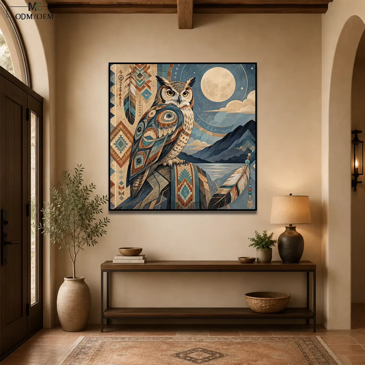 Southwestern Wall Art Desert Symbol Canvas Folk Pattern Decor Rustic Entryway Painting Art Decorative Vintage Western Artwork