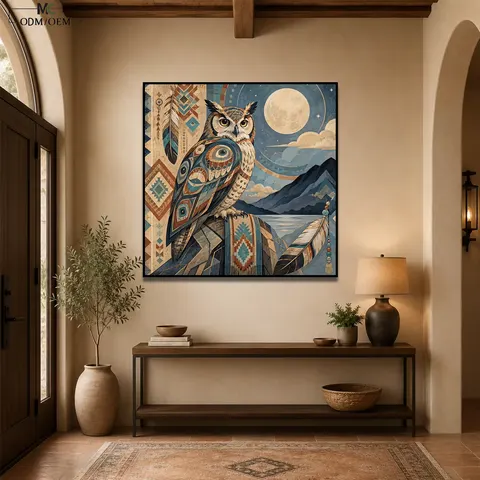 Southwestern Wall Art Desert Symbol Canvas Folk Pattern Decor Rustic Entryway Painting Art Decorative Vintage Western Artwork