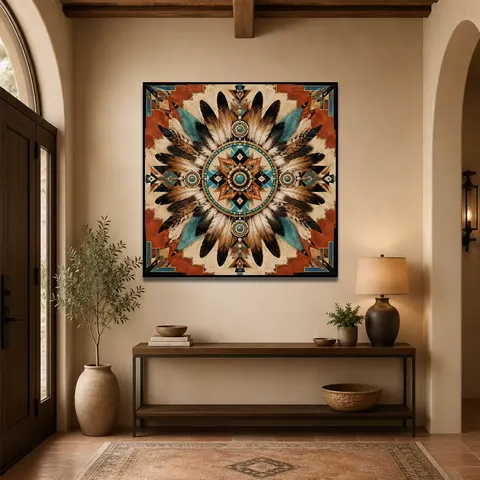 Southwestern Wall Art Desert Symbol Canvas Folk Pattern Decor Rustic Entryway Painting Art Decorative Vintage Western Artwork