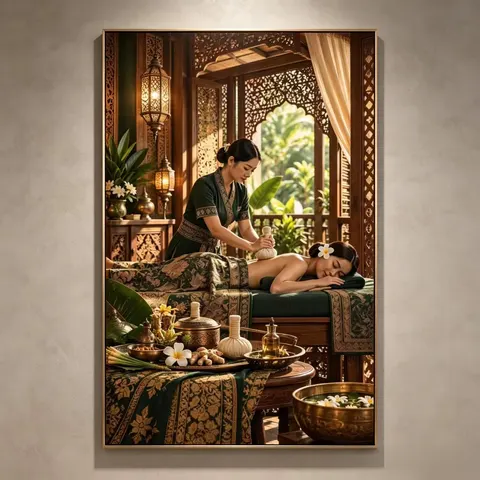Spa Thai Massage Wall Art Painting Southeast Asian Style Decor for Massage Shop Beauty Salon LED Decorative Painting