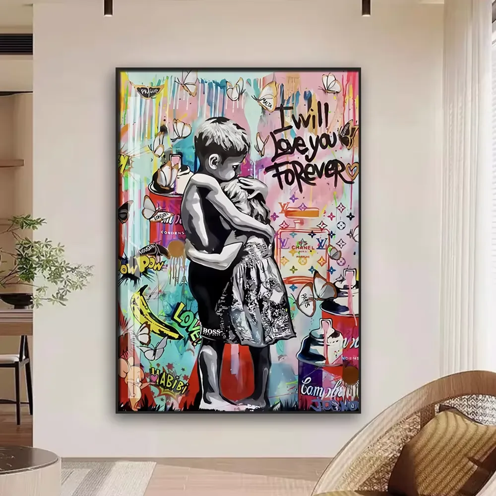 Street Embrace Doodle Art Decor Paintings Bar Clothing Store Creative Abstract Color Wall Oil Painting