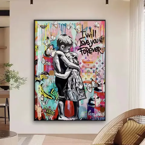 Street Embrace Doodle Art Decor Paintings Bar Clothing Store Creative Abstract Color Wall Oil Painting