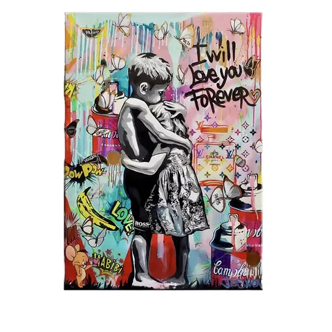 Street Embrace Doodle Art Decor Paintings Bar Clothing Store Creative Abstract Color Wall Oil Painting