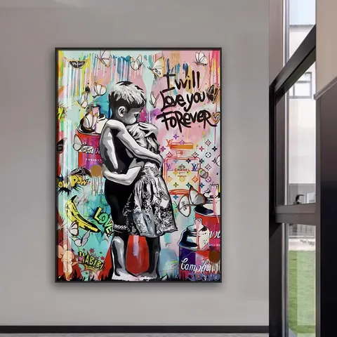 Street Embrace Doodle Art Decor Paintings Bar Clothing Store Creative Abstract Color Wall Oil Painting