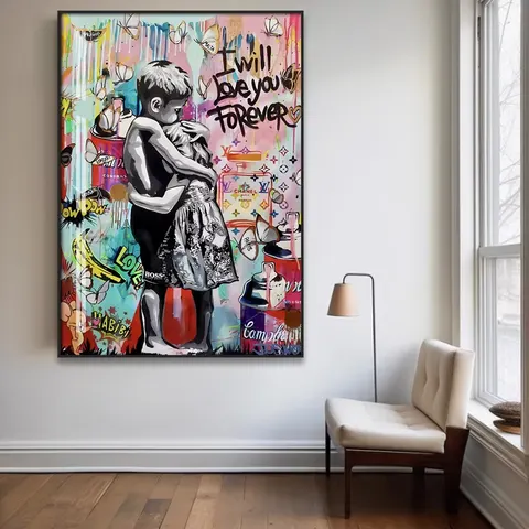 Street Embrace Doodle Art Decor Paintings Bar Clothing Store Creative Abstract Color Wall Oil Painting