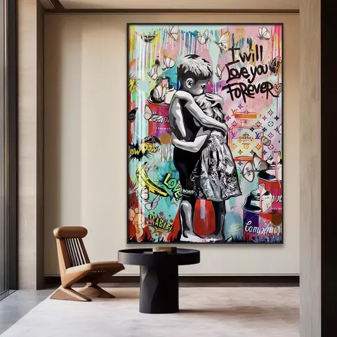 Street Embrace Doodle Art Decor Paintings Bar Clothing Store Creative Abstract Color Wall Oil Painting