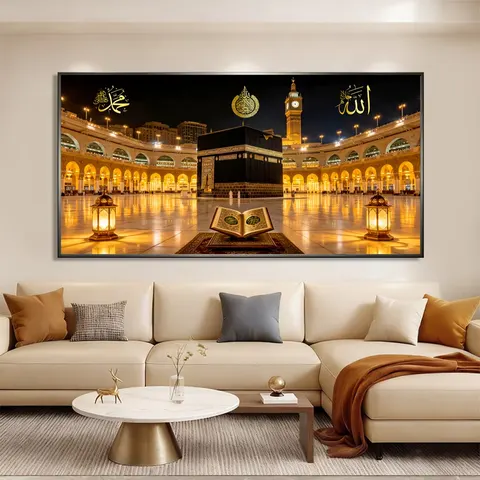 Stunning Islamic-themed Crystal Porcelain Painting Acred Kaaba and Masjid Al-Haram Art Wall Painting