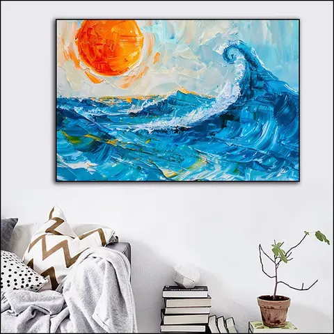 日月星辰 单幅 装饰画 现代简约 客厅背景墙挂画 手绘油画