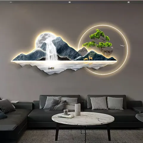 抽象 单幅 装饰画 现代简约 客厅背景墙挂画 LED带灯画