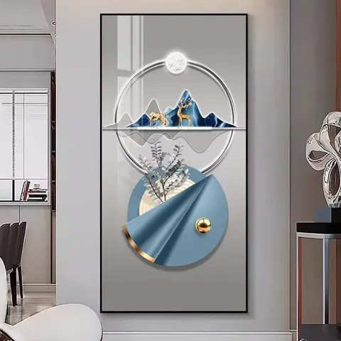 The Deer Fish Shadow Mural LED Surrounded by Glowing Art Decor Paintings Living Room Wall Crystal Porcelain Painting