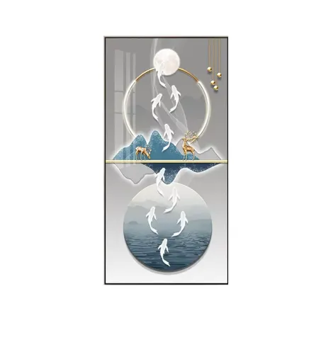 锦鲤 单幅 装饰画 现代简约 客厅背景墙挂画 LED带灯画