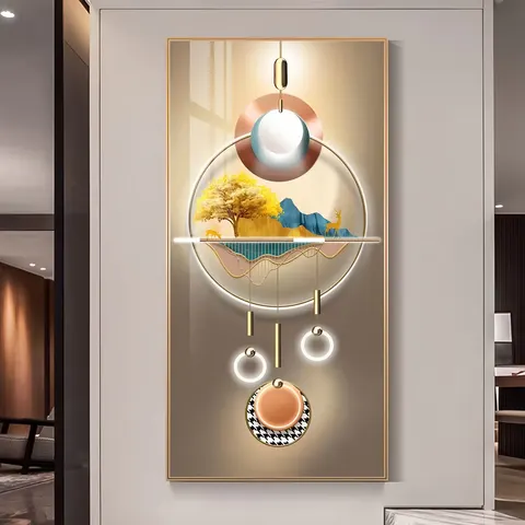 The Deer Mural with LED Surrounded by Glowing Decorative Paintings Crystal Porcelain Painting Wall Art Home Decor
