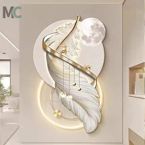 The Factory Sells Modern Light Luxury Entrance Porch Wall Art Home Decor Painting Living Room Corridor Feather Led Painting