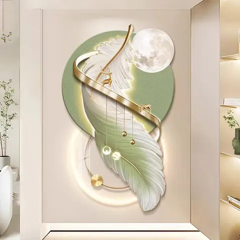 羽毛 单幅 装饰画 轻奢风 玄关背景墙挂画 LED带灯画