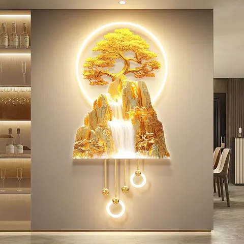 The Golden Mountains Art Home Decor Painting Corridor Background Wall 3D Effect Acrylic LED Paintings