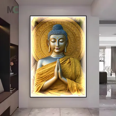 The Latest Design Golden Buddha Portrait Buddhist Wall Art Home Decor Sofa Background Wall Light Led Painting