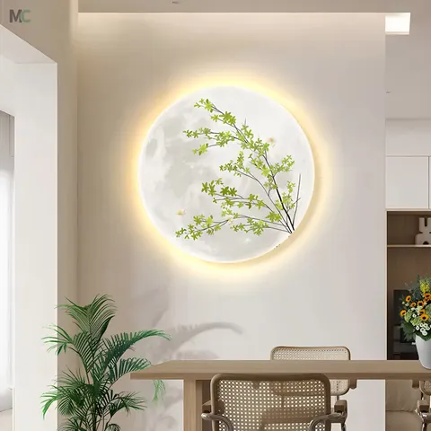 The Latest Design Moon Green Plants Crystal Porcelain Decorative Painting LED Light Painting and Wall Art Home Decoration