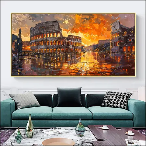 城市 单幅 装饰画 现代简约 客厅背景墙挂画 手绘油画