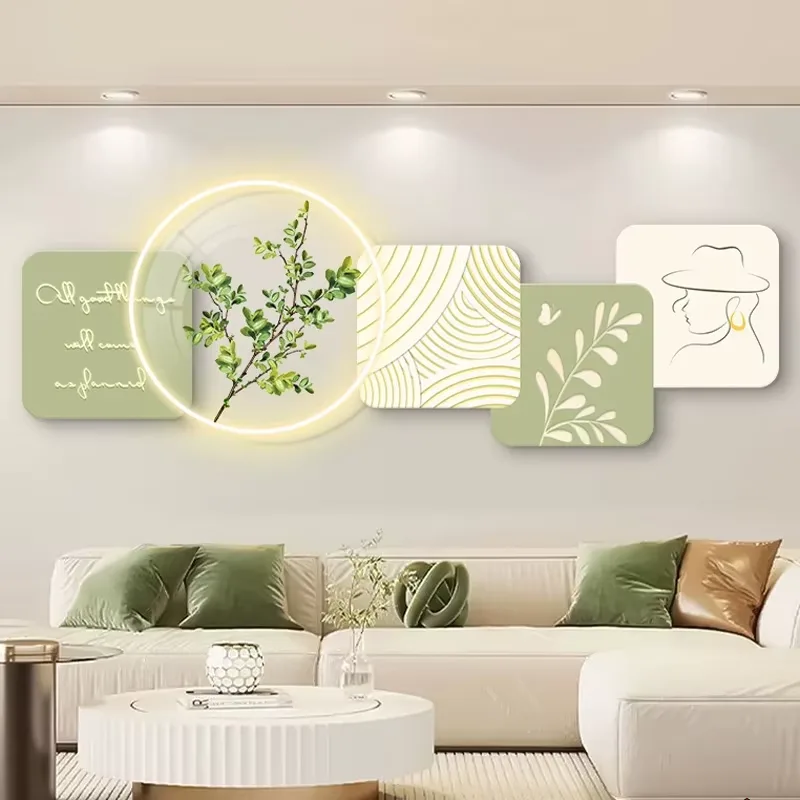 The Latest Fashion Cream Decorative Painting Acrylic Crystal Porcelain Wall Art LED Light Painting Home Decoration