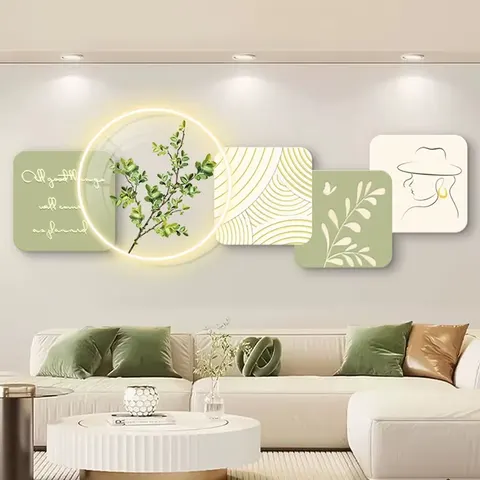 The Latest Fashion Cream Decorative Painting Acrylic Crystal Porcelain Wall Art LED Light Painting Home Decoration