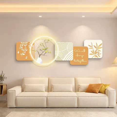 The Latest Fashion Cream Decorative Painting Acrylic Crystal Porcelain Wall Art LED Light Painting Home Decoration