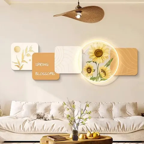 The Latest Fashion Cream Decorative Painting Acrylic Crystal Porcelain Wall Art LED Light Painting Home Decoration