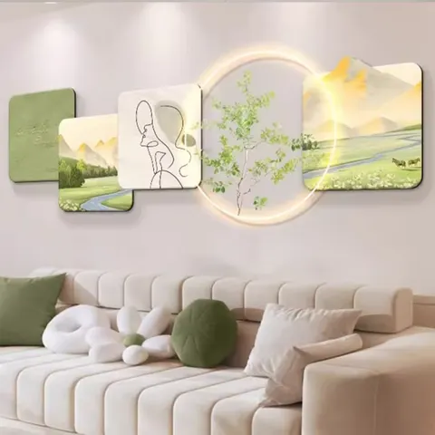 The Latest Fashion Cream Decorative Painting Acrylic Crystal Porcelain Wall Art LED Light Painting Home Decoration