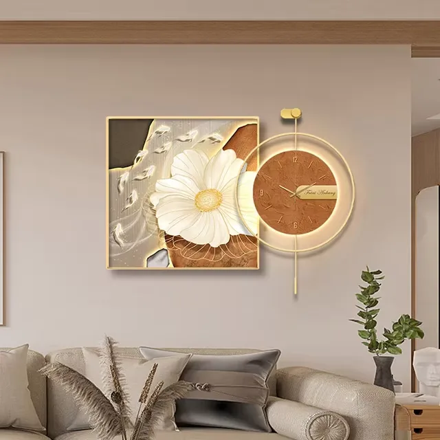 The Latest Fashion Restaurant Wall Clock Mural Led Glow Light Crystal Porcelain Art Home Decor Painting