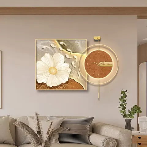 The Latest Fashion Restaurant Wall Clock Mural Led Glow Light Crystal Porcelain Art Home Decor Painting