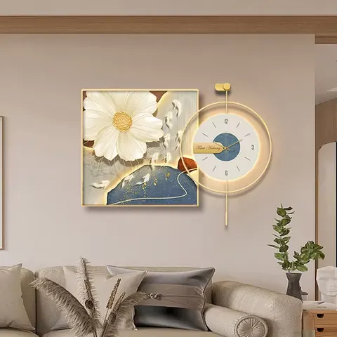 The Latest Fashion Restaurant Wall Clock Mural Led Glow Light Crystal Porcelain Art Home Decor Painting