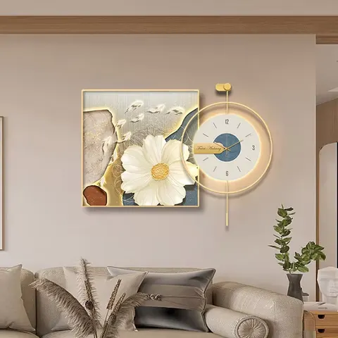 The Latest Fashion Restaurant Wall Clock Mural Led Glow Light Crystal Porcelain Art Home Decor Painting