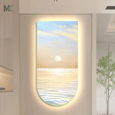 The Setting Sun Arch Murals with Light Diamond Painting Laser Engraving Crystal Porcelain Painting Wall Art Home Decor