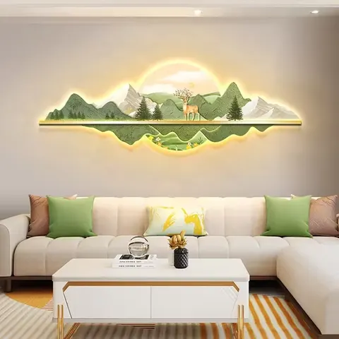 The Sun Shines on the Golden Mountain Living Room Crystal Painting Modern Laser Carving Sofa Background Wall Art Decor Painting