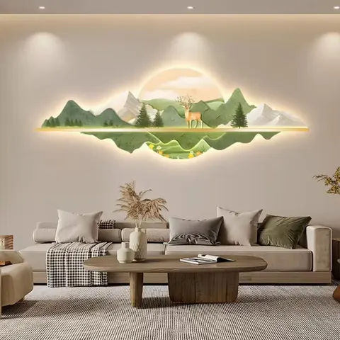 山水 单幅 装饰画 轻奢风 客厅背景墙挂画 精雕画