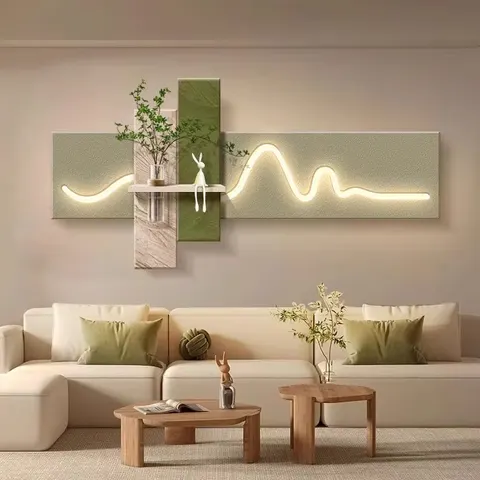 Three-dimensional Living Room Art Decor Painting Hydroponic Green Plants Sofa Background Wall Horizontal Sandstone Led Painting