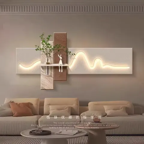 Three-dimensional Living Room Art Decor Painting Hydroponic Green Plants Sofa Background Wall Horizontal Sandstone Led Painting