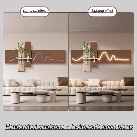 Three-dimensional Living Room Art Decor Painting Hydroponic Green Plants Sofa Background Wall Horizontal Sandstone Led Painting
