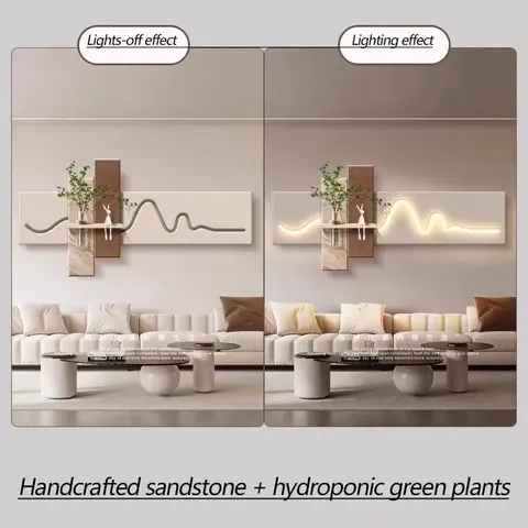 Three-dimensional Living Room Art Decor Painting Hydroponic Green Plants Sofa Background Wall Horizontal Sandstone Led Painting