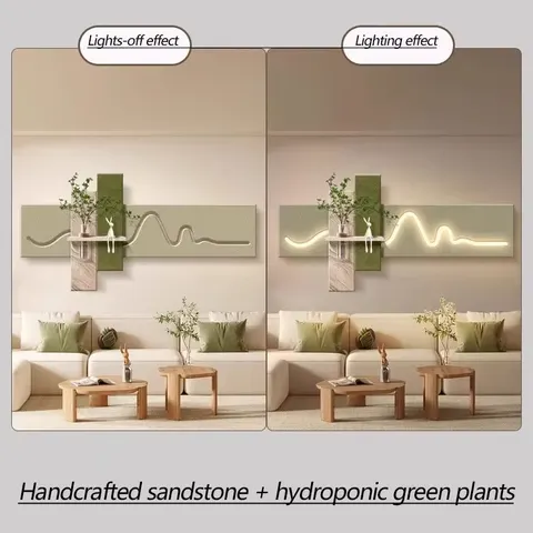 Three-dimensional Living Room Art Decor Painting Hydroponic Green Plants Sofa Background Wall Horizontal Sandstone Led Painting