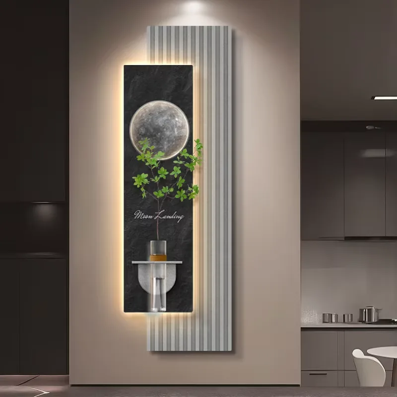 Three-dimensional Moon Double-layer Sandstone LED Decorative Painting Corridor Background Wall Art Home Decor Painting