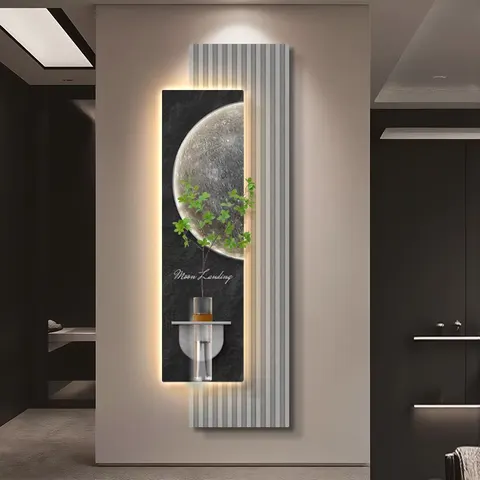 Three-dimensional Moon Double-layer Sandstone LED Decorative Painting Corridor Background Wall Art Home Decor Painting