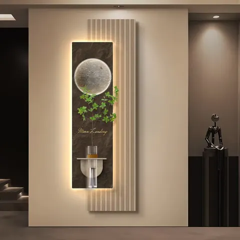 Three-dimensional Moon Double-layer Sandstone LED Decorative Painting Corridor Background Wall Art Home Decor Painting