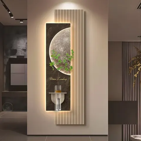 Three-dimensional Moon Double-layer Sandstone LED Decorative Painting Corridor Background Wall Art Home Decor Painting