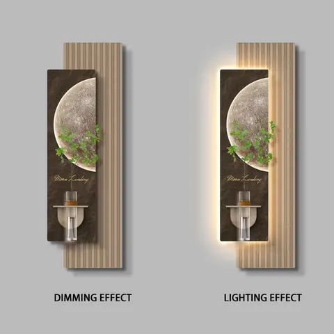 Three-dimensional Moon Double-layer Sandstone LED Decorative Painting Corridor Background Wall Art Home Decor Painting